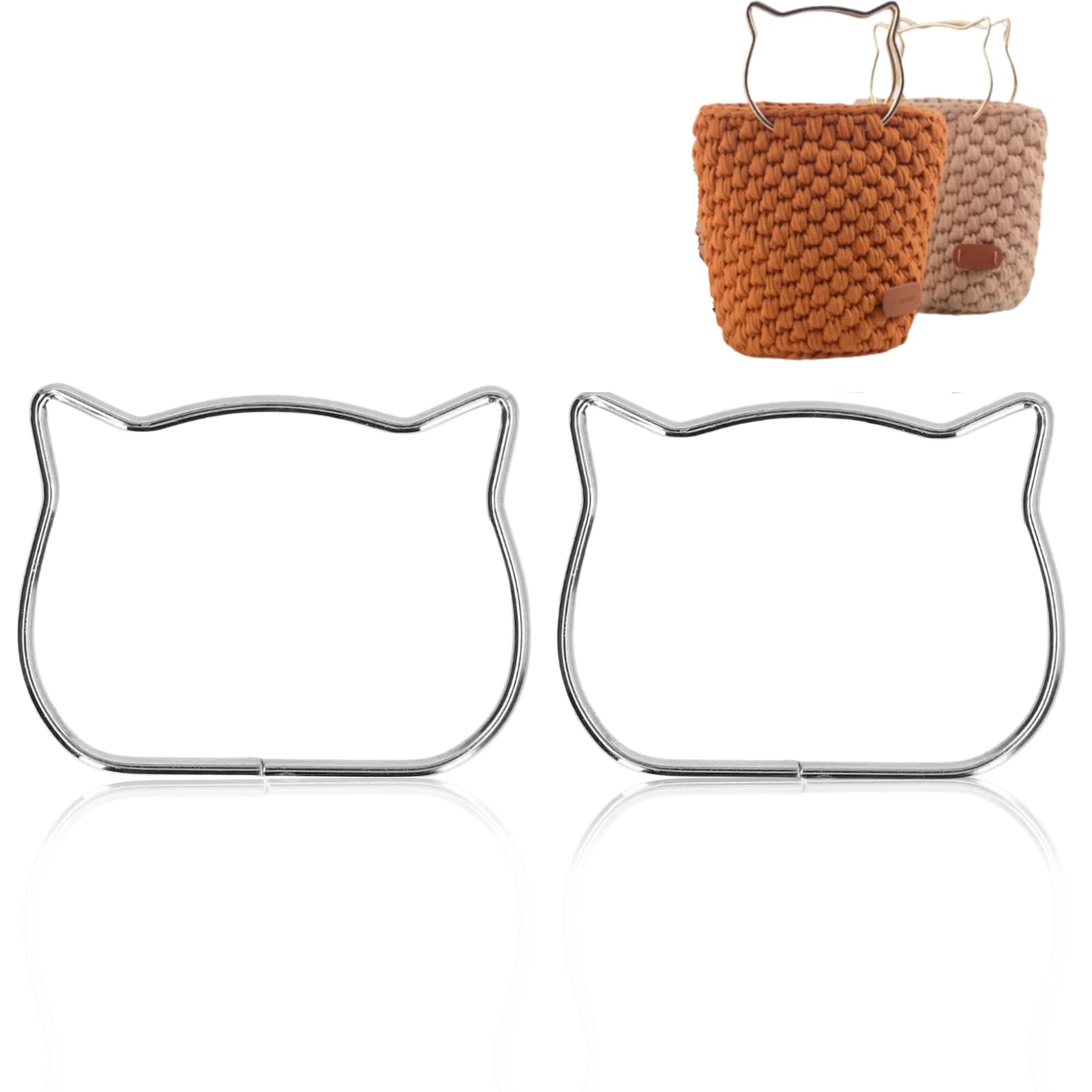 2PCS Purse Handles, Cat Shape Handles Replacement Metal Purse Handle Metal Handles Frame for Handmade Bag Handbags Purse Handles Handbag Handles Frame Replacement, 10cm(Silver)