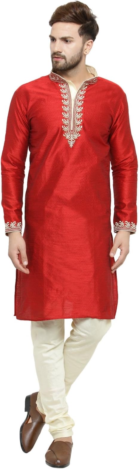 Larwa Men's Silk embroideded Kurta Pyjama Set Special for Festive, Wedding, Party Special for Diwali
