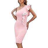 Baosuu Women's One Shoulder Ruffle Bodycon Dress Elegant Cocktail Party Slit Midi Dresses