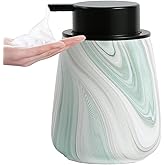 12Oz Foam Hand Soap Dispenser - Modern Ceramic Foaming Soap Dispenser with Easy-to-Press Pump, Reusable and Refillable Liquid Dish Soap Dispensers for Bathroom & Kitchen, Marble Green