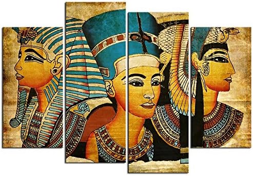 Sea Charm Egyptian Decor Ancient 4 Pieces Canvas Wall Art Framed Egyptian Pictures for Living Room Decor,Vintage Canvas Painting Giclee Print Artwork