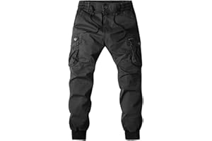 Men's Casual Mid-Rise Waist Tapered Leg Closed Bottom Jogger Cargo Pants