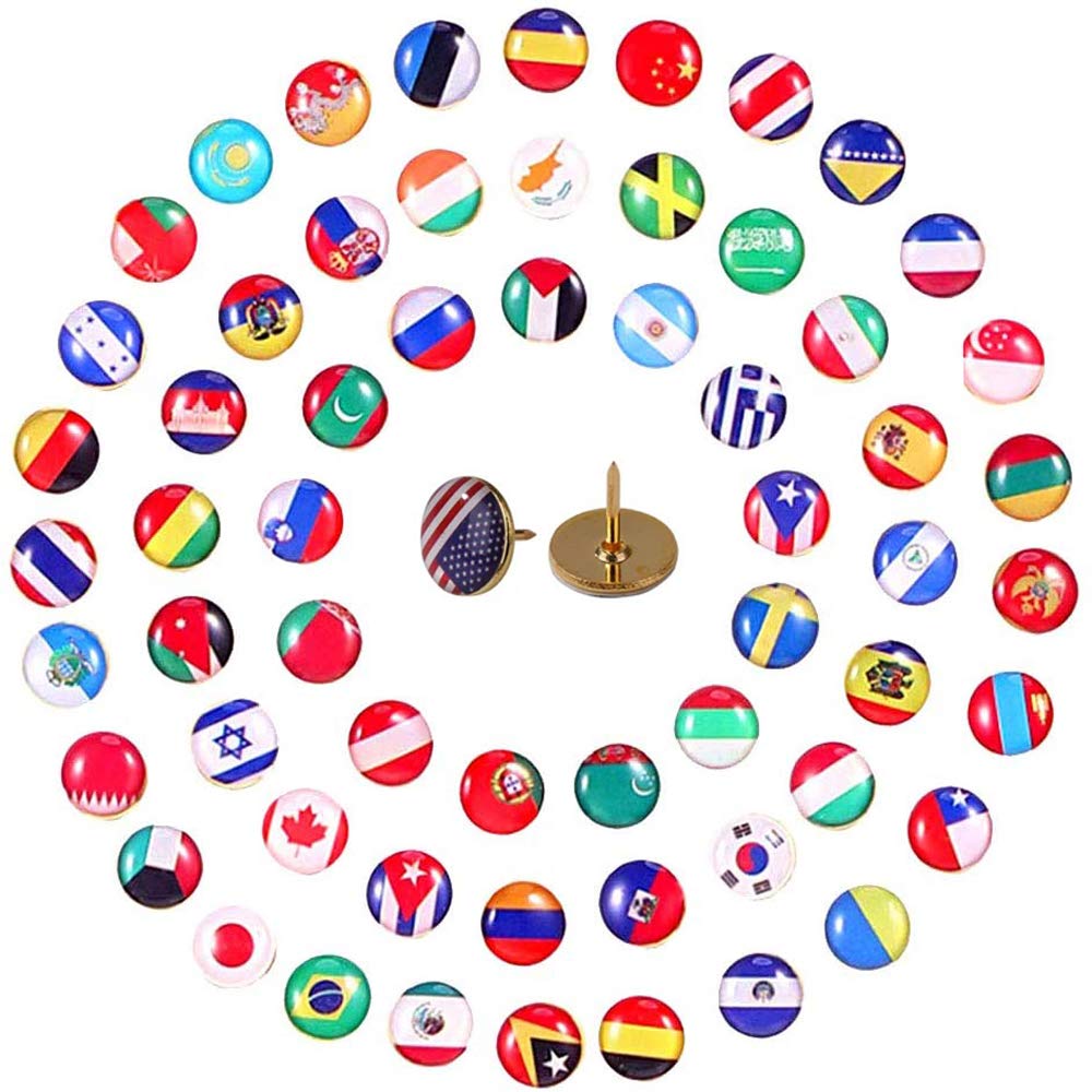 100 Pieces Creative Push Pins, Flag Map Tacks, Decorative Drawing Pins for Map, Thumb Tacks, Used to Fix Paper on Cork Board or Mark Country on World Map