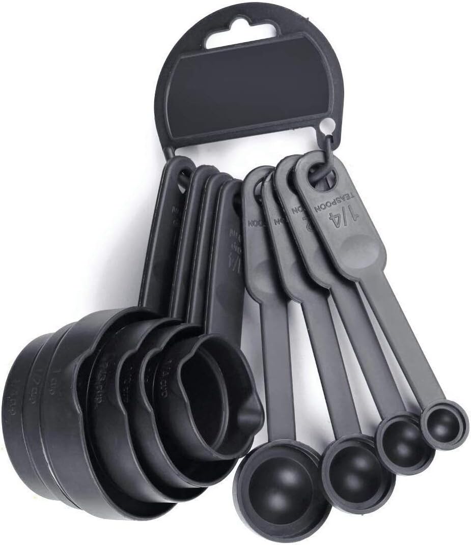 Vr Smart Plastic Measuring Spoon And Cup Set, 8-Pieces (Black, Pack Of 1)