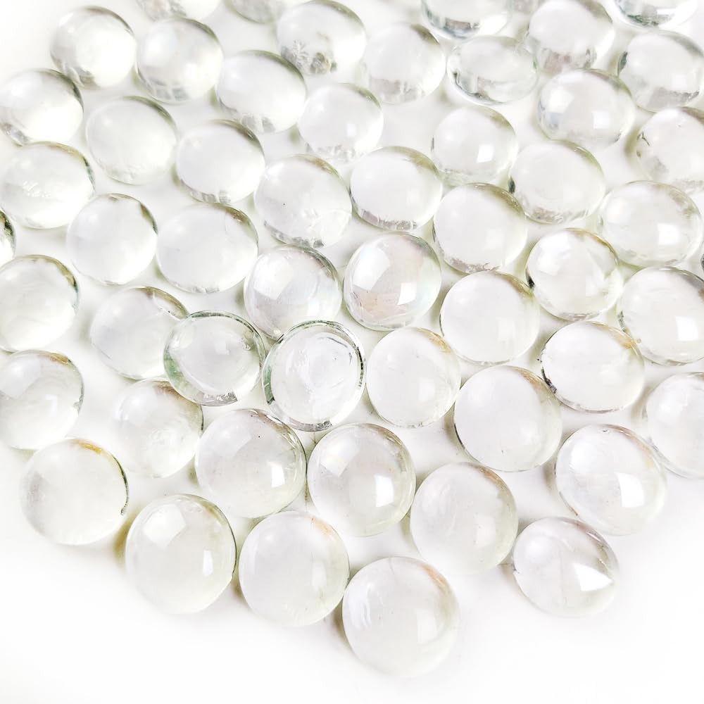 Vase Fillers - HappyFiller 2 Pound Luster Clear Flat Marbles Glass Pebbles Vase Filler Beads Decorative Mosaic Gems Stones Aquarium Fish Tank Rocks,Fountain,Fire Pit,3/4 Inch