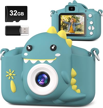 Hangrui Kids Camera 20MP Dual Lens 2.0 inch IPS 1080P 32GB Shockproof Dark Green