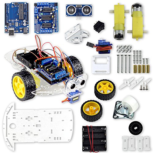 UCTRONICS Smart Robot Car Kit based on UNO R3 for Arduino Automatic Avoidance of Obstacles with 2-wheel Drives, HC-SR04 Ultrasonic Sensor, L293D Motor Control Shield, Micro Servo Motor 9g