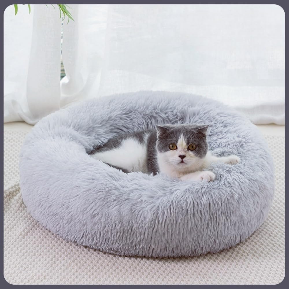 Xshelley middle and small types Calming Dog & Cat Bed, Anti-Anxiety Donut Cuddler Warming Cozy Soft Round Bed,Fluffy Faux Fur Plush Cushion bed for,The pet bed is machine washable (50cm)