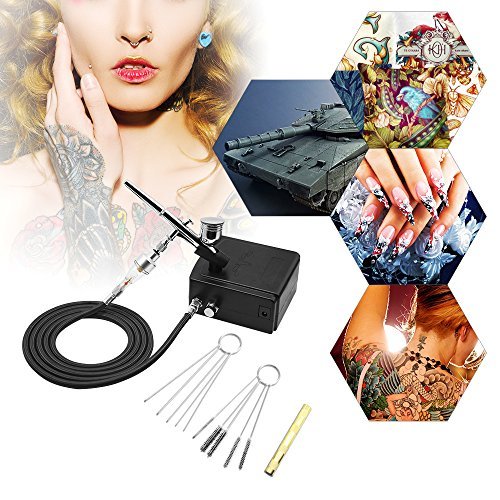 Gocheer 100-250V Professionale Gravity Aerografo Doppio Azione con Mini Compressore Aerografo Set per Modellismo Pasticceria Unghie Nail Art Torte Vernice Spray Tatuaggio con Kit Pulizia Airbrush