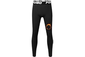 Poekuao Boys Thermal Compression Pants Youth Fleece Lined Sports Base Layer Leggings Kids Athletic Tights Cold Weather Gear
