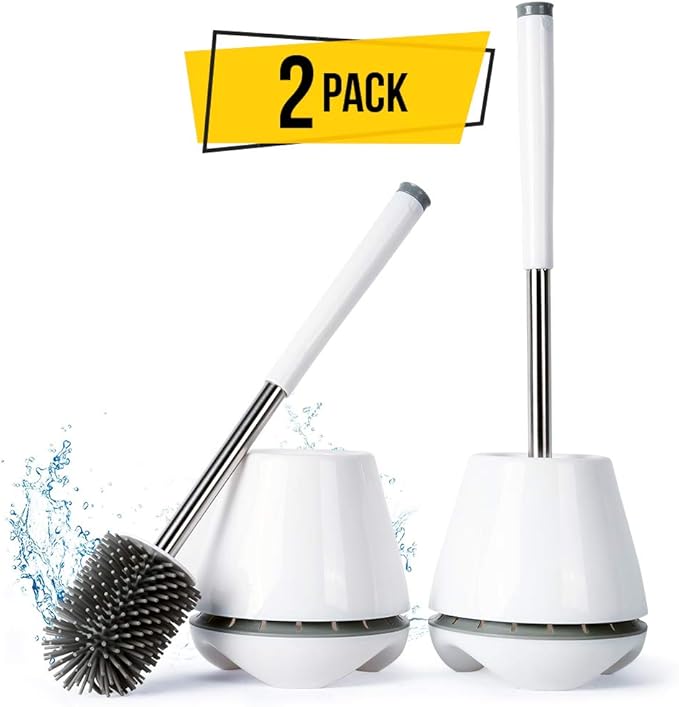 SESEN 2 Pack Toilet Brushes and Holders Sets White Toilet Brush with