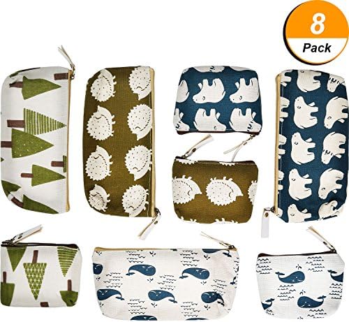 Chuangchou 8 Pieces Linen Pen Pencil Case Stationery Pouch Makeup Cosmetic Bag Coin Purse with Cute Forest and Animal