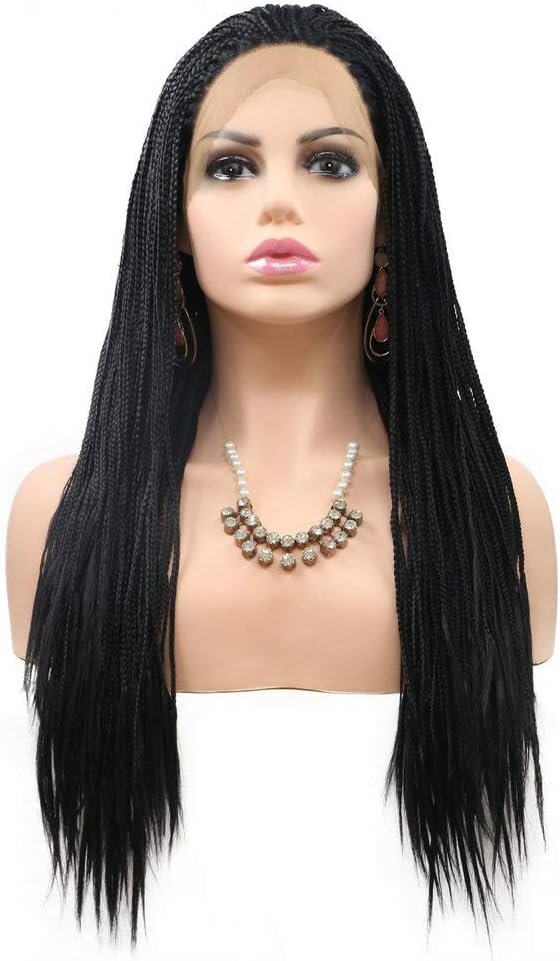 SereneWig Drag Queen Black Box Braided Wigs Heat Resistant Synthetic Lace Front Wigs for Women Ladies Cosplay Festival Long Braids Hair (20 Inches) - Image 3