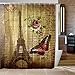 Paris Eiffel Tower Butterfly and Flower Print Shower Curtain Waterproof Mildew-proof Polyester Fabric Bathroom Accessories Home Decoration