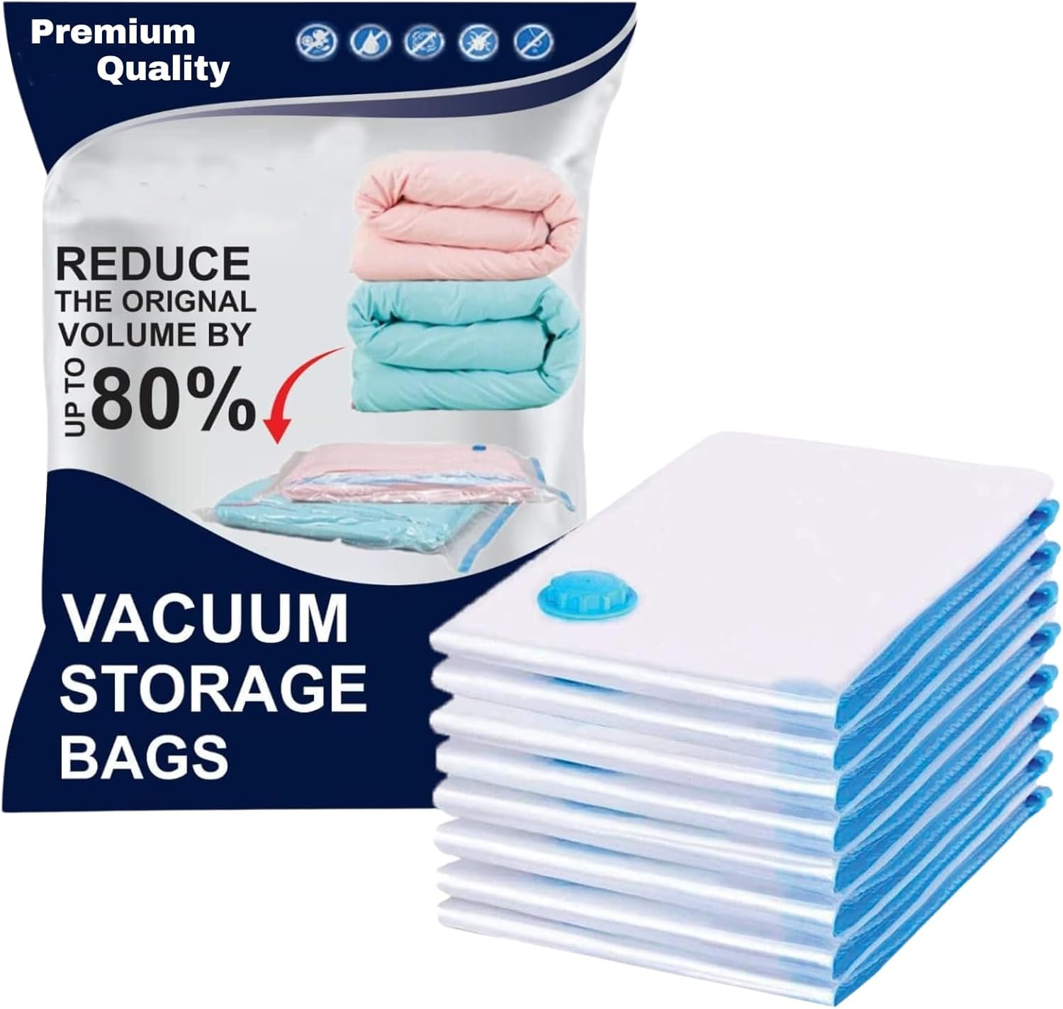 2 X Medium Travel Vacuum Storage Bags for Clothes – 50x70cm - Pack of 6