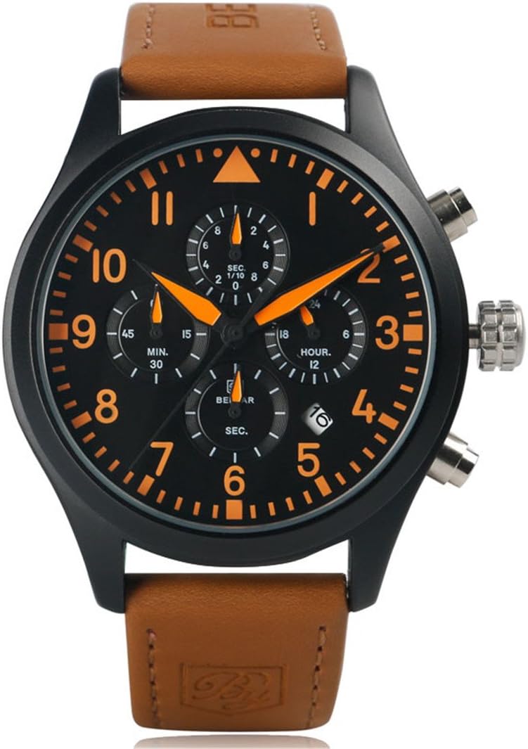 Conbays Men’s Military Sport Watches Outdoor Chronograph Stopwatch with Brown Leather Band Gift