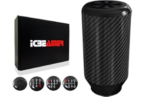 ICBEAMER 100% Real Carbon Fiber Black Aluminum Shift Knob for Buttonless Automatic and 4, 5 and 6 Speed Manual Transmission Vehicles, Carbon Fiber Grip, Black Top and Bottom