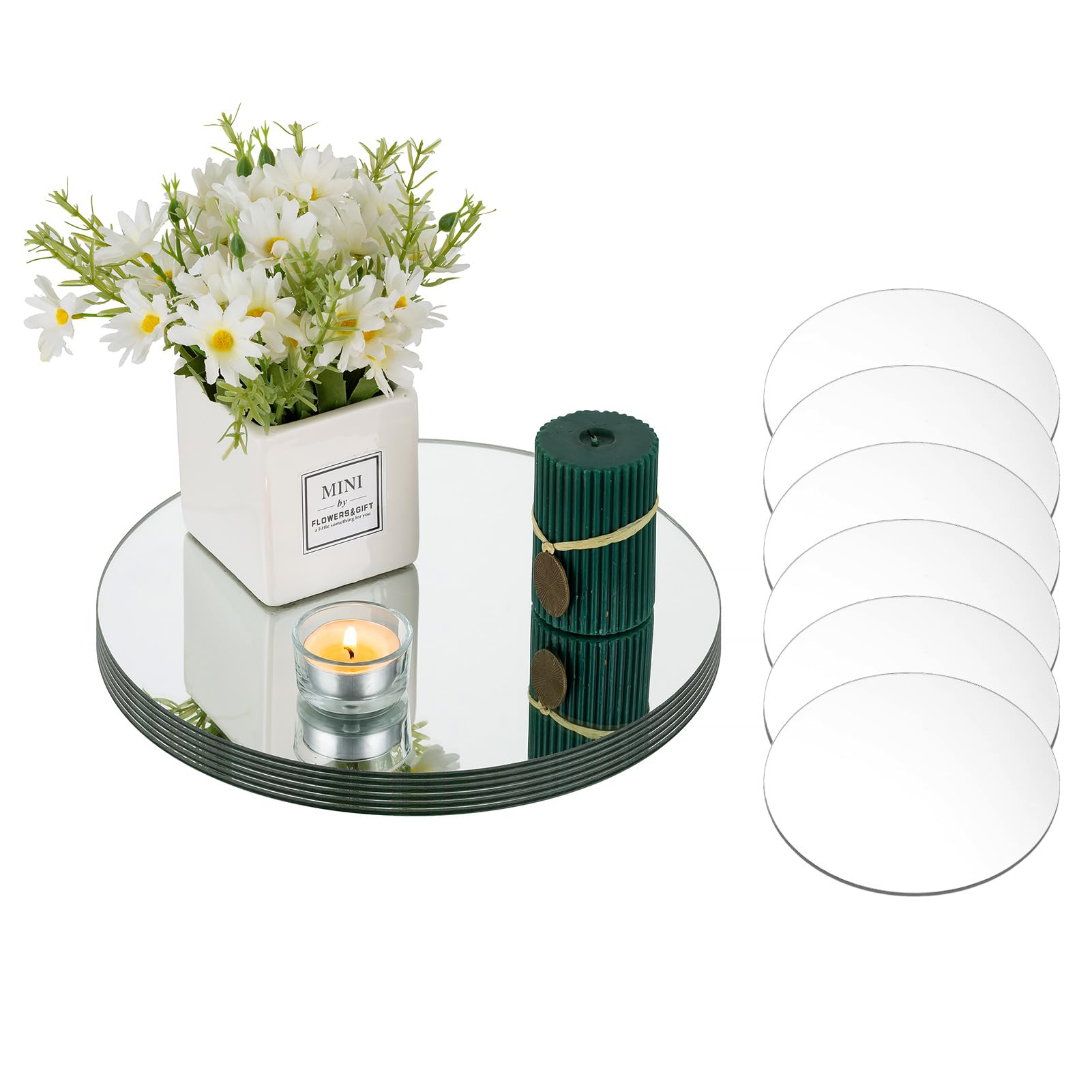 NUPTIO 25cm Mirror Plate Round Centrepieces: 12 Pcs Glass Candle Plates Table Mirrors Wedding Centrepiece Mirrored Candle Tray Set Small for Event Diy Crafts Project Home Decor 2mm