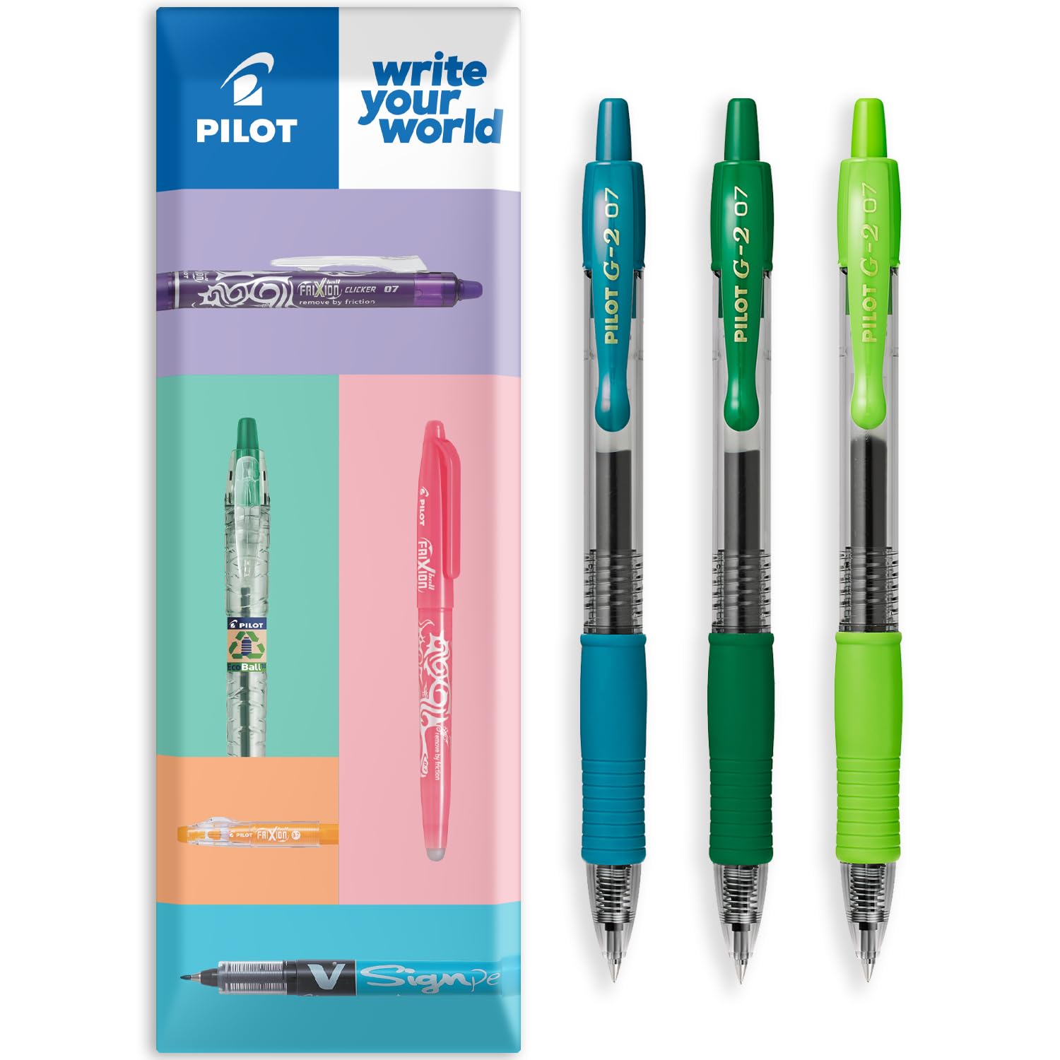PILOT G-2 Retractable Gel Ink Rollerball Pens - 0.7mm Nib Tip - In Envelope Gift Packaging - Pack Set of 3 - Green Tones Set