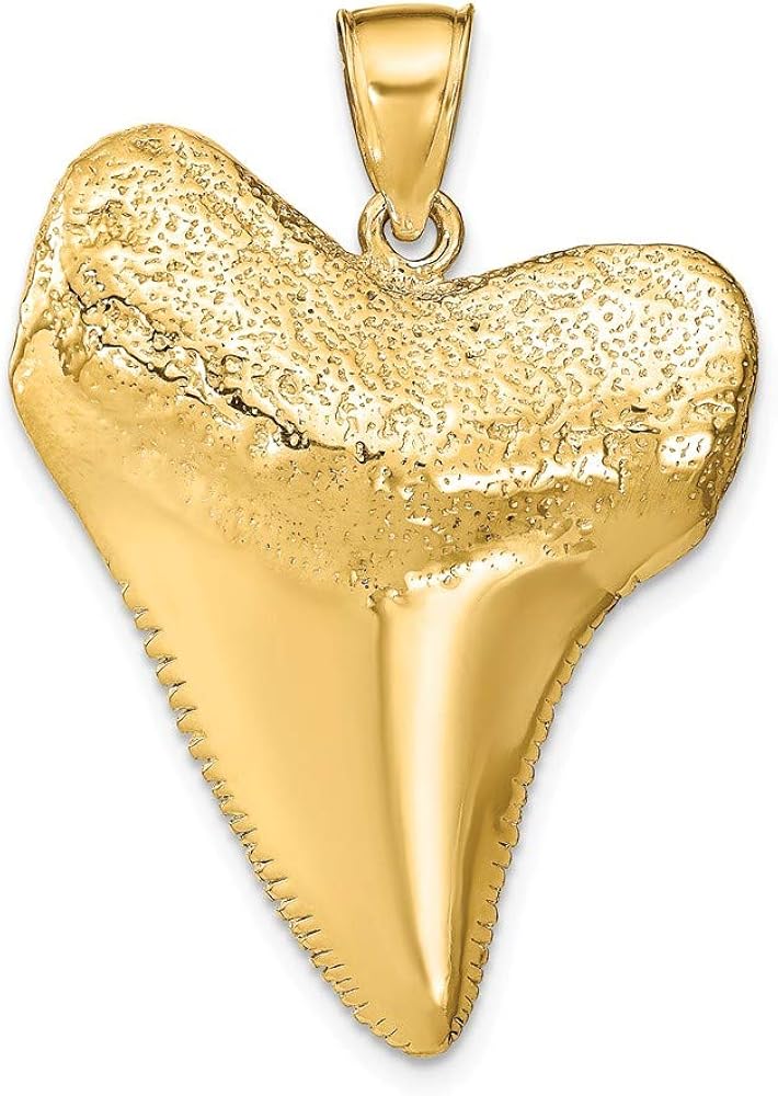 14k Yellow Gold Solid 3-Dimensional Shark Tooth Pendant Charm