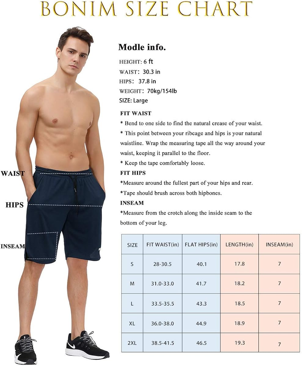 bonim Mens 2 in 1 Running Shorts, Quick Dry Workout Athletic Shorts with Pocket & Towel Loop: Clothing