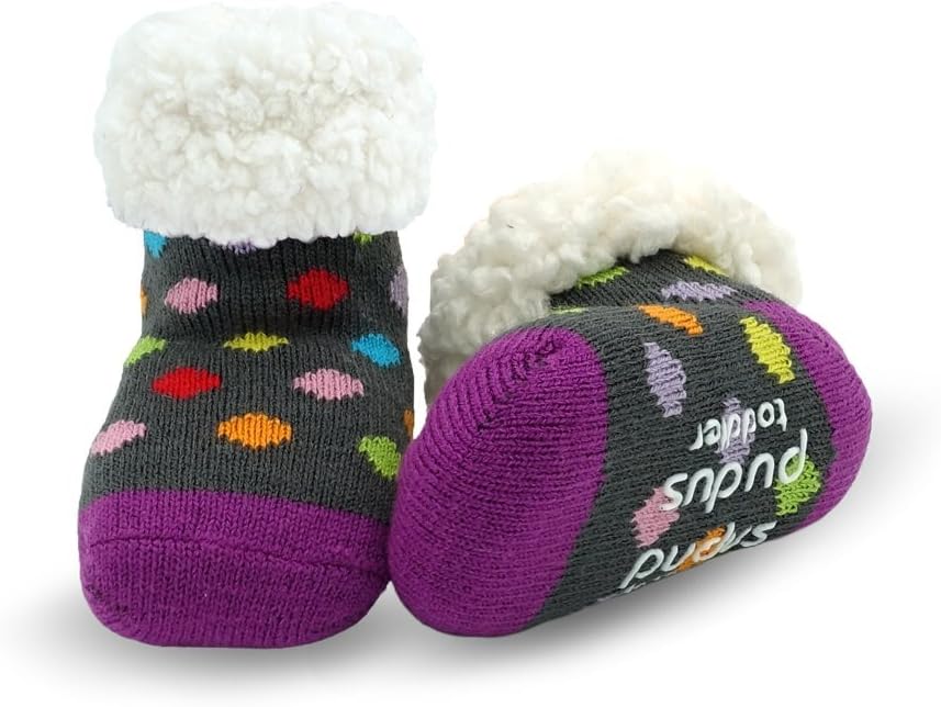 Pudus Cozy Kids & Toddler Slipper Socks with Non-Slip Grippers & Warm Fleece Lining