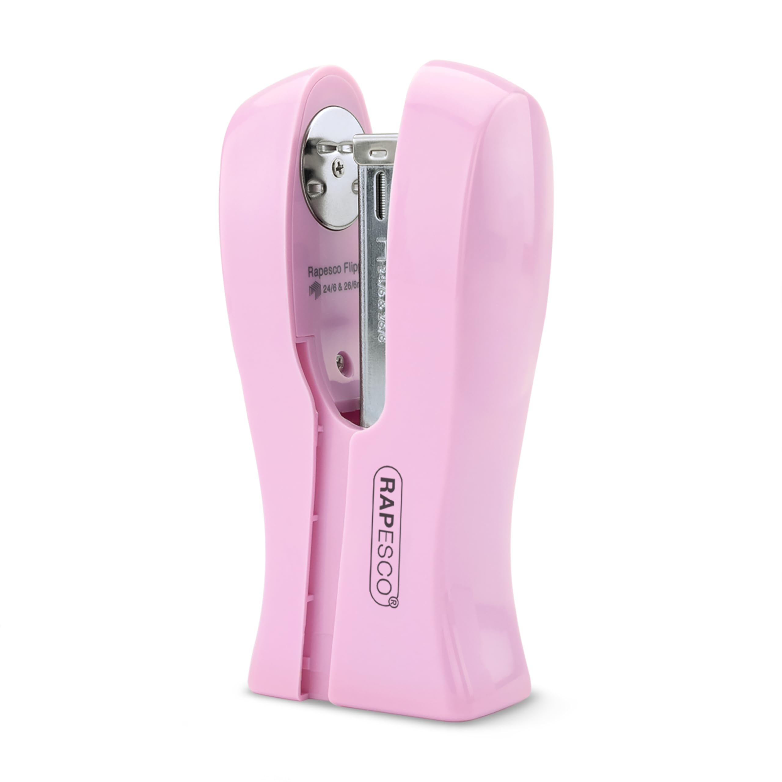 Rapesco 1378 Stand Up/Space-Saving Stapler, 20 Sheet Capacity, Candy Pink
