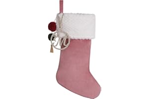 Pxniy Personalized Gold Wooden Initial Christmas Stocking, 19.5 inches Velvet Christmas Stocking with pom poms,Christmas Decorations for Xmas Fireplace Holiday Party(Pink M)