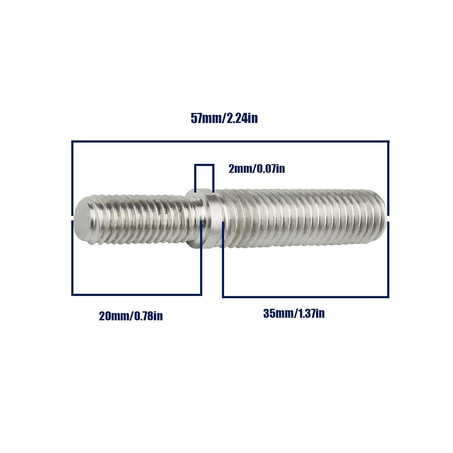 2Pcs Double End Threaded Stud Bolts M8 to M10 55mm 304 Stainless Steel Thread Adapter for