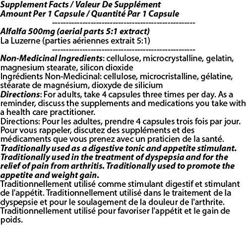 image for Natural Alfalfa Supplement 500mg 250 Capsules [1 Bottle] by Total Natu