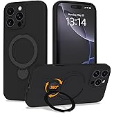 IAIYOXI Upgraded 360° Spin for iPhone 15 Pro Silicone case with Invisible Stand, Soft Anti-Scratch Microfiber Lining Inside Phone Cover with Kickstand Rotatable for Women and Men, Black