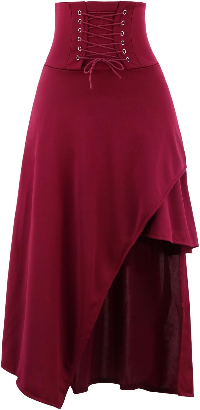 Women's High Waist Victorian Steampunk Gothic Hi Low Skirt