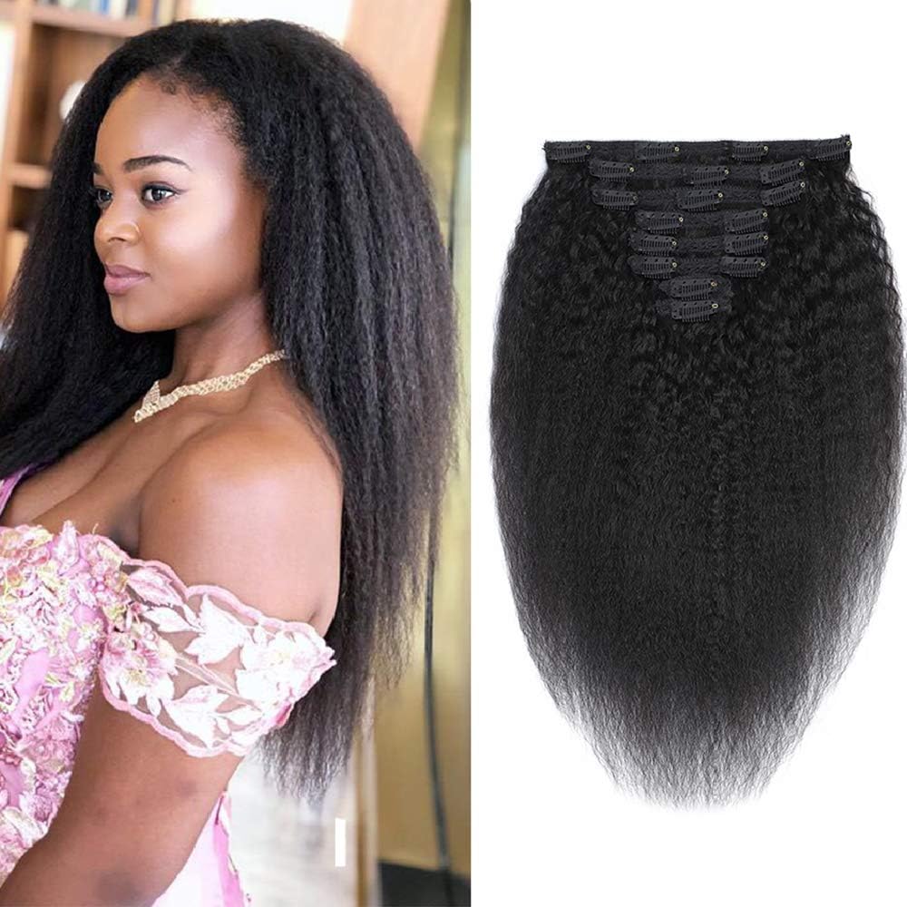 Alisfeel Kinkys Straight Clip in Hair Extensions Human Hair 16" 8Pcs 120g Italian Coarse Yaki Straight Clip in Extensions Triple Wefts (16, yaki)