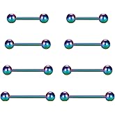 VCMART Nipple Rings Tongue Rings Stainless Steel 14G Straight Barbells Piercing Jewelry 12mm,14mm,16mm,18mm