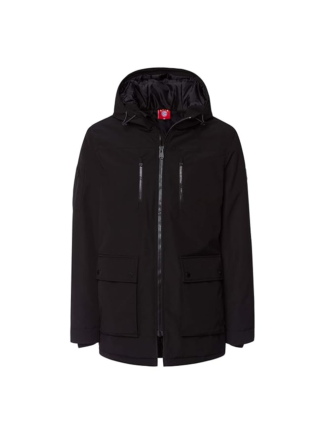 FC Bayern München Winterjacke, schwarz mit großer Kapuze, Regular fit
