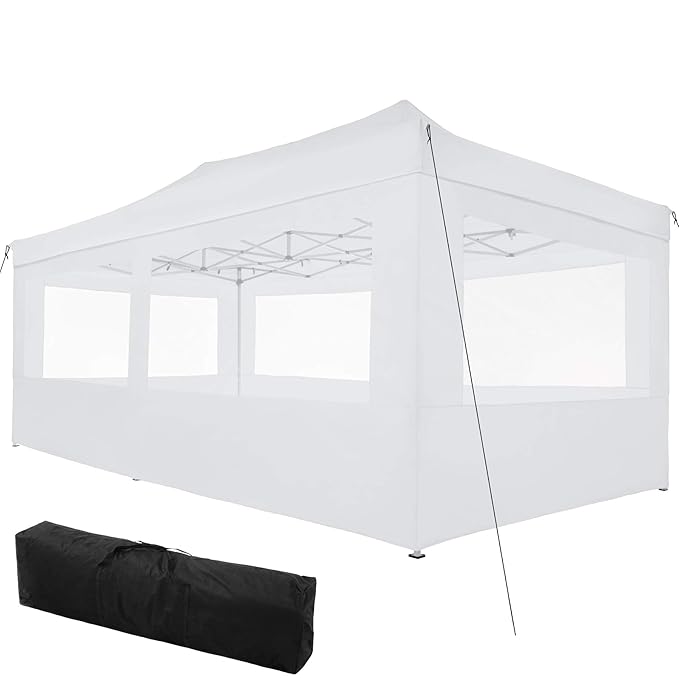 TecTake 800688 Aluminium Faltpavillon 6 x 3 m, klappbar, 100% WASSERDICHT, höhenverstellbar, mit 4 Seitenwänden, inkl. Spanns