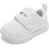 STQ KIDS Toddler Wide Toe Box Shoes Girl Boy First Walking Sneakers Barefoot Non-Slip Infant Shoe All White Size 12-18 Months
