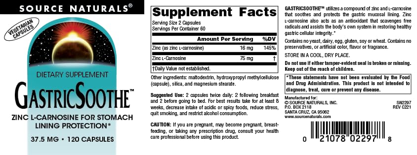 Source Naturals GastricSoothe Zinc L-Carnosine* - 120 Veggie Caps