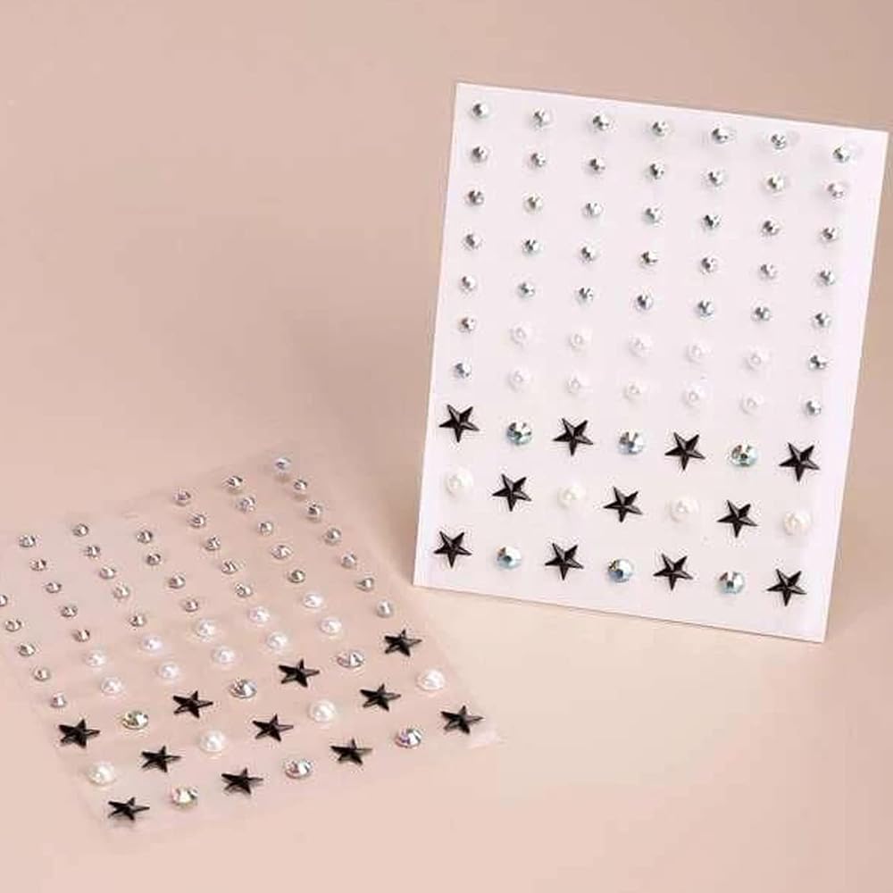 WUIOS Black Stars Face Eye Gems Jewels Women Self Adhesive Pearls Rhinestones