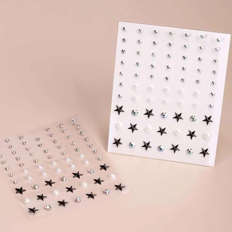 WUIOS Black Stars Face Eye Gems Jewels Women Self Adhesive Pearls Rhinestones
