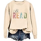 MUYLANTEZ Let's Read Sweatshirt for Women Crewneck Graphic Reading Book Lover Shirt Teacher Librarian Bookish Pullover Tops