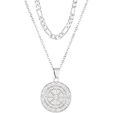 GIGB PBDK Layered Silver Compass Necklace for Women Men Stackable Twisted Figaro Compass Pendant Necklaces Adjustable Choker Necklaces Hip Hop Jewelry Gifts