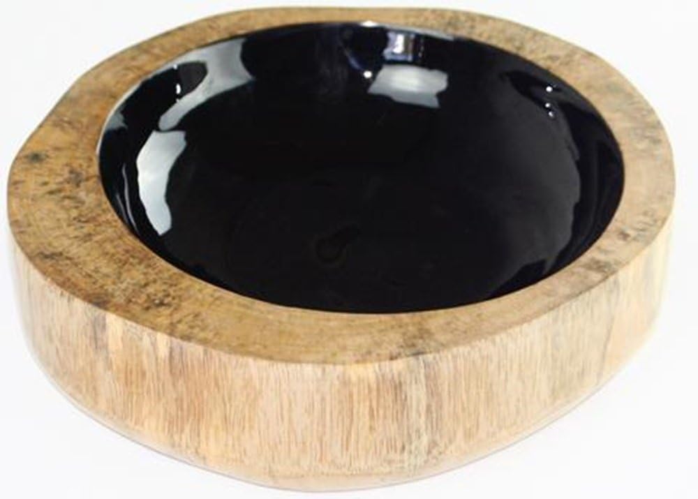 Beautifully Made Hand Carved Wooden Bowls with Black Polished Enamelled Finish - Part of The Tilnar Art Fair Trade Range - Ideal for Food or Display! (Large Dish)