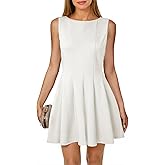 Yousify Womens Sleeveless Mini Dress Summer Boat Neck Pleated Party Club Flowy A Line Tank Dresses