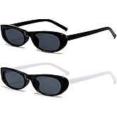 EYLRIM Trend Narrow Cat Eye Sunglasses for Women Fashion Small Oval Sun Glasses Black Shades