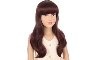 PATTNIUM Red Brown Wig Kids Child Wig Long Wig with Bangs Girls Brown Wig Synthetic Cosplay Party Daily Wear Wig (Red Brown)