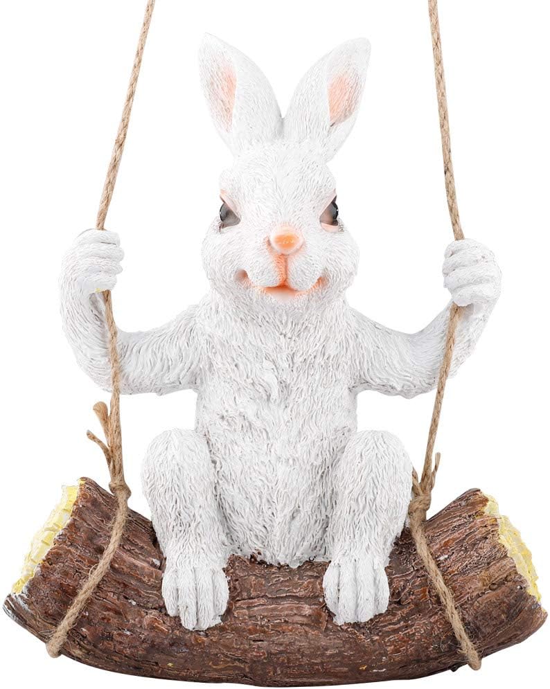 Gorei Bashful the Bunny Swing Rabbit Outdoor Garden Statue Props Home Statue Crafts Garden Landscape Hanging Decoration Resin Birthday Gifts