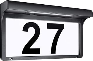 Solarhausnummer Hausnummer LED Solarleuchte Solar Außenwandleuchte Hausnummernleuchte Wandleuchte Hausnummernschild Beleuchtet Hausnummer Schild Wetterfest -Metall (31.5 x 17.5 cm)