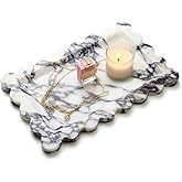 SAMAH Calacatta Viola Natural Marble Tray, Scalloped Bathroom Tray, Luxury Decorative Trays for Bathroom, Vanity, Dresser, Kitchen & Home Decor, Valentine's Day House Warming Gifts New Home(Rectangle)