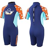 Gogokids Kids Wetsuit, Youth 2.5mm Neoprene Thermal Wet Suits, Short Sleeve Back Zip Sun Protection Swimsuits for Swimming, Diving, Surfing Lessons
